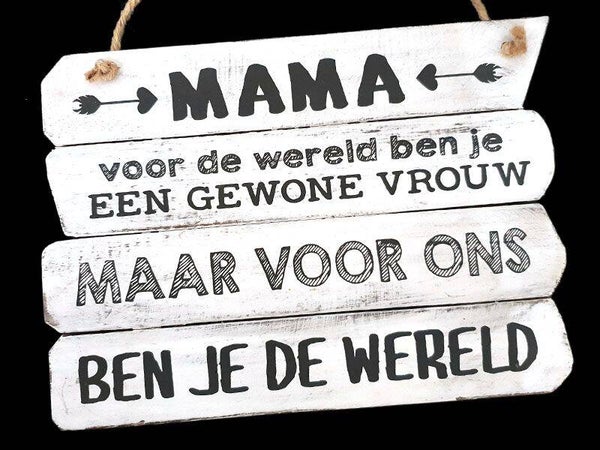 Tekstbord hangend 20x28cm mama wereld antique white