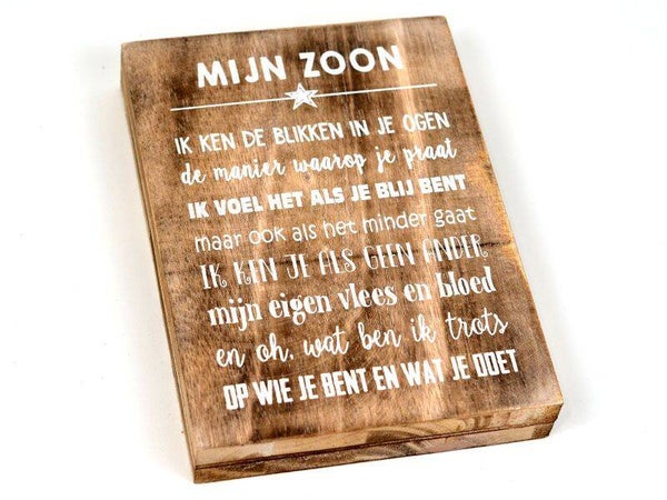Houten staand bord "mijn zoon" 25 x 18 cm
