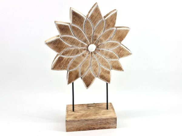 Ornament bloem op voet 40x25cm naturel/antique white