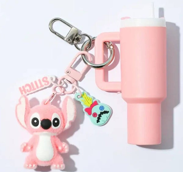 Stitch sleutelhanger Roze met cup
