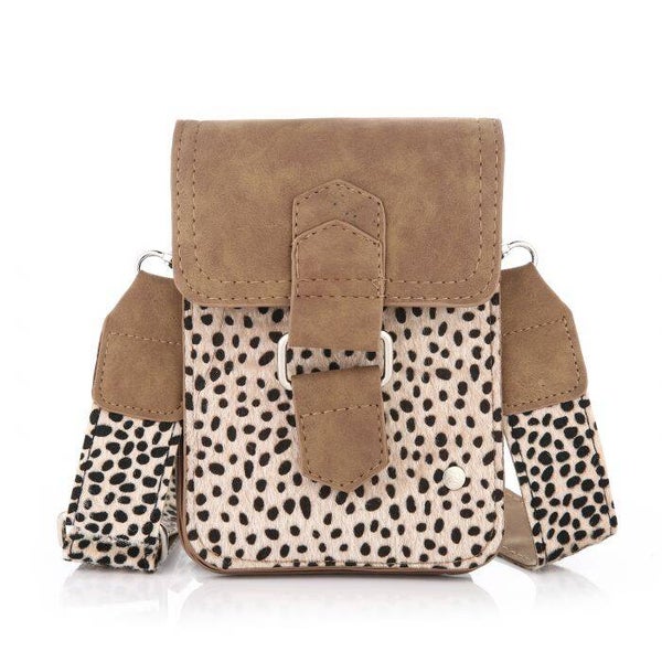 Tas Romy telefoontasje cheetah met brede band bruin