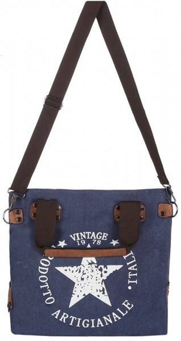 Canvas Bag Star Blauw 48x30x20cm