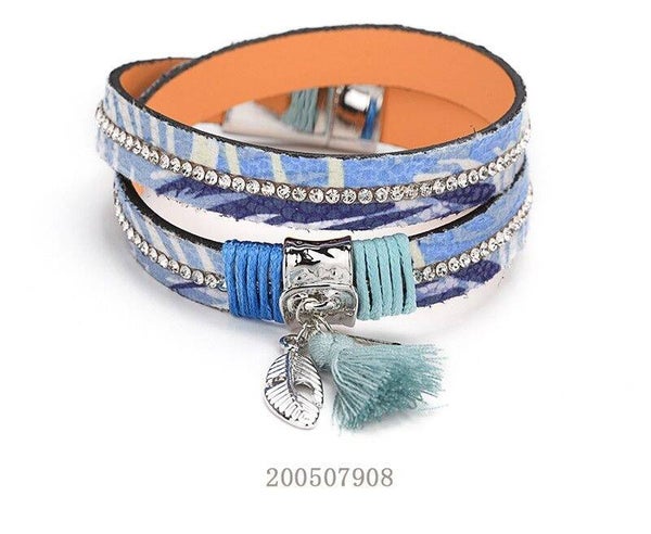 Armband blauw kwast/veer