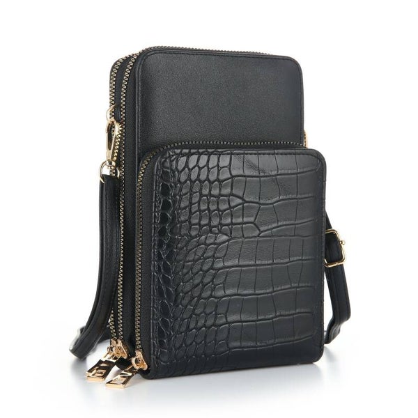 Tasje met vakjes zwart croco