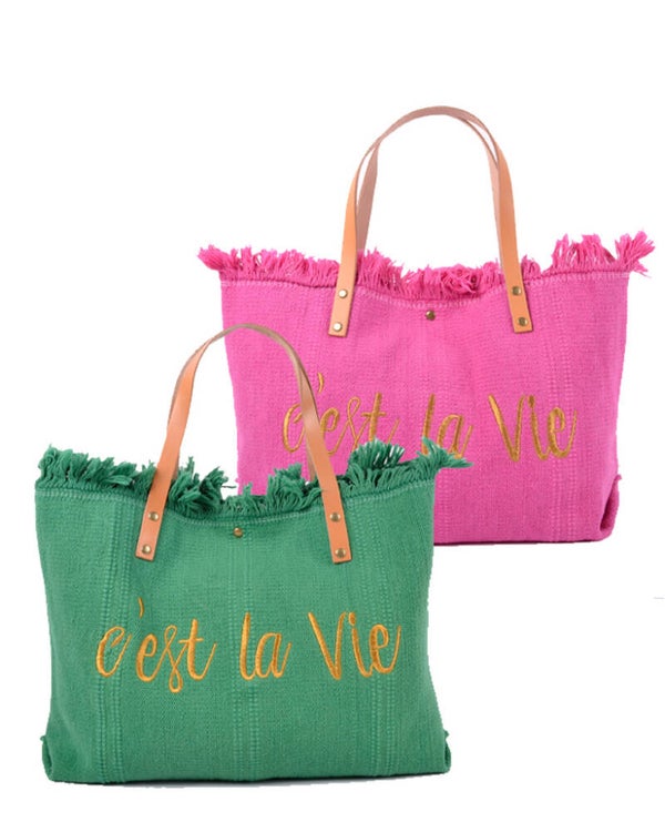 Canvas strandtas c'est la vie FUCHSIA