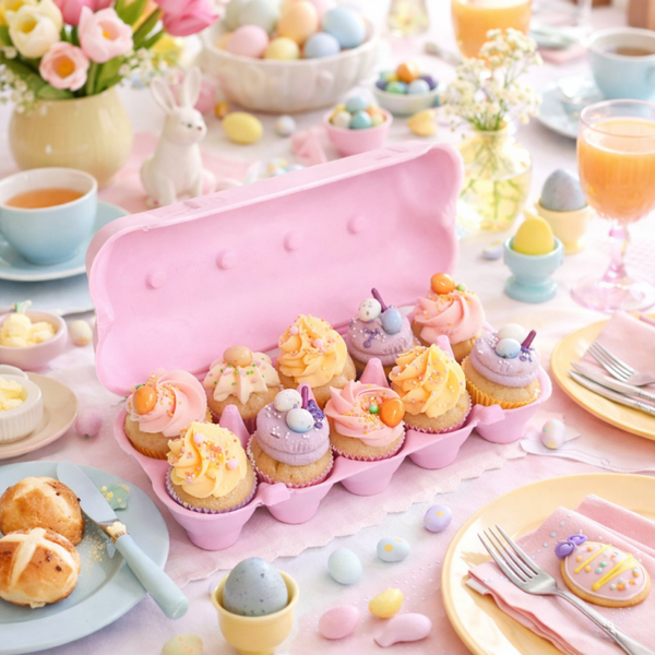 Roze Eierdoos met 10 mini cupcakes Pasen thema OPHALEN