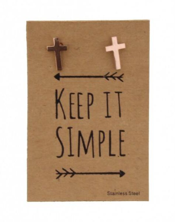 Oorbellen kruisjes 14mm rose gold