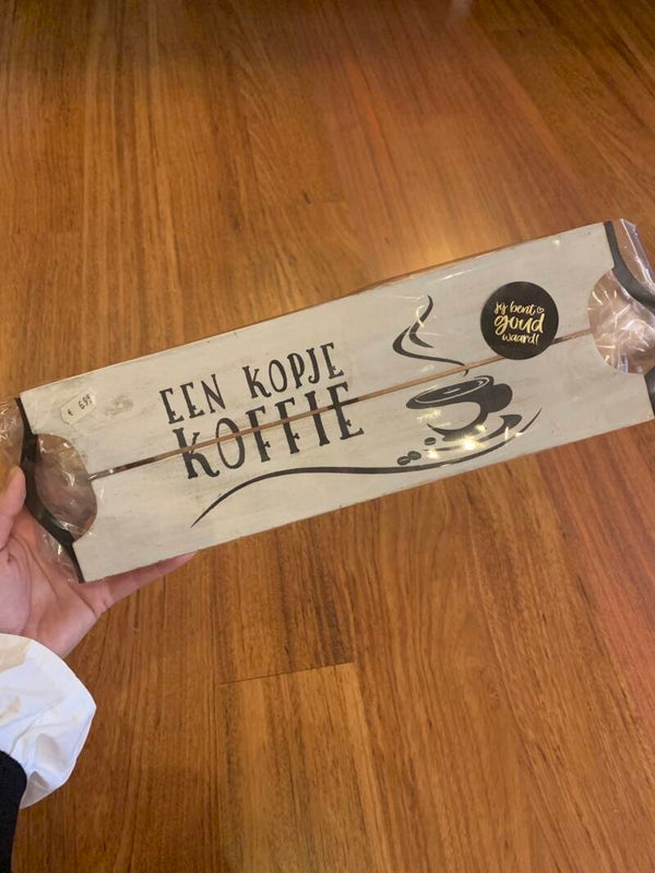 Houten dienblaadje "een kopje koffie"