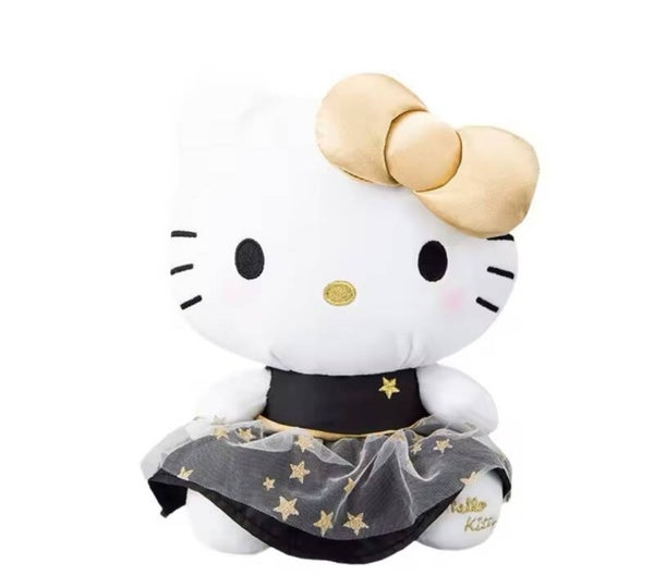 Knuffel Hello Kitty zwart/goud 25 cm