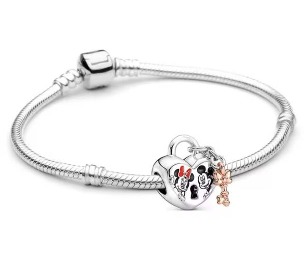 Basis armband Mickey en Minnie hart 17 cm zilver