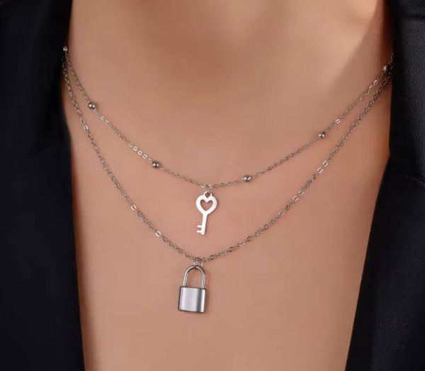 Ketting Slot met Sleutel zilver stainless steel