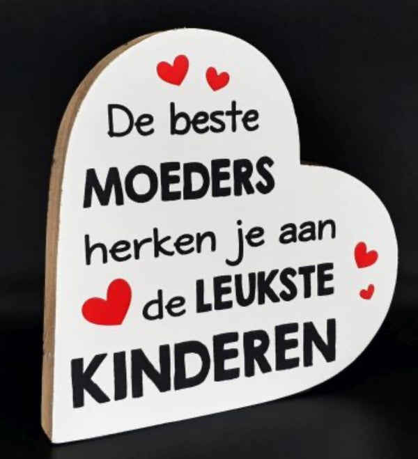 Teksthart XL 25x25 cm "de beste moeders, leukste kinderen" wit