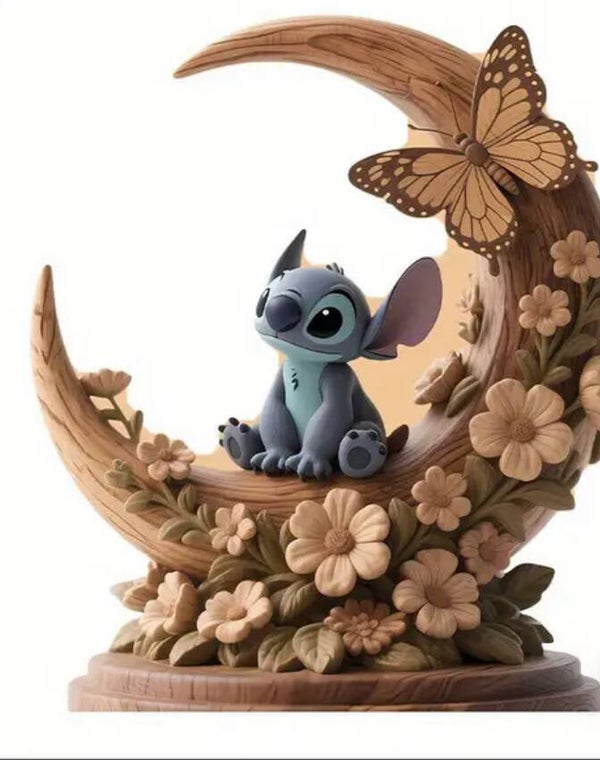 Houten bordje Stitch maan