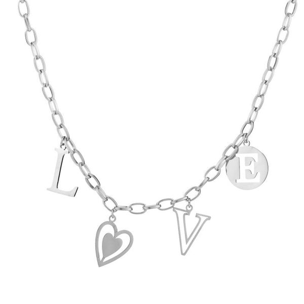 Ketting LOVE met grote hangers zilver