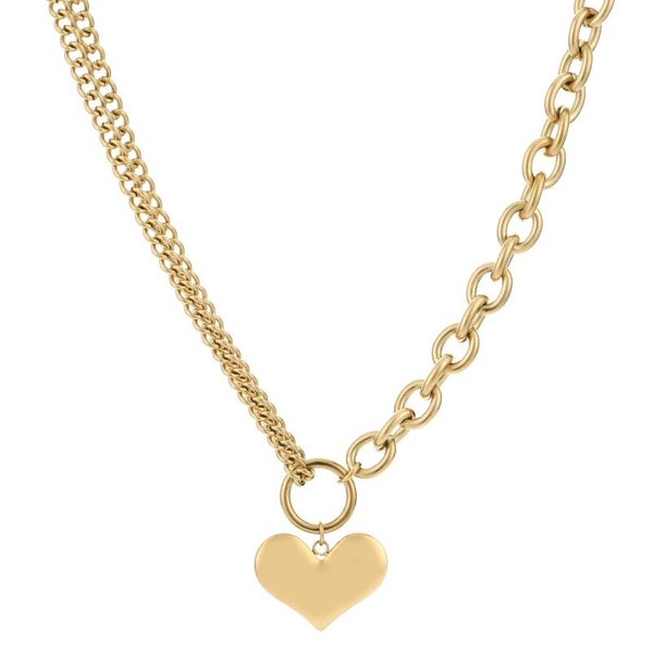 dubbele schakel ketting met groot hart goud