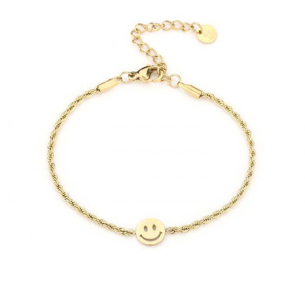 twisted chain bracelet with smiley charm goud