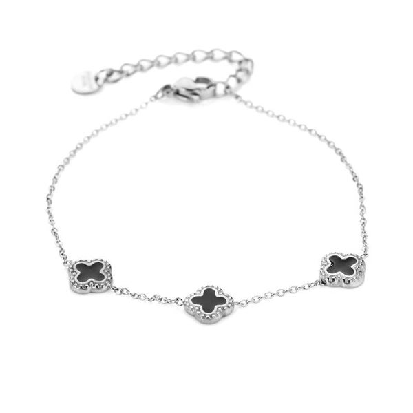 Armband klaver zwart/zilver