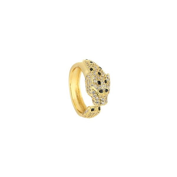 Strass ring goud panter/slang