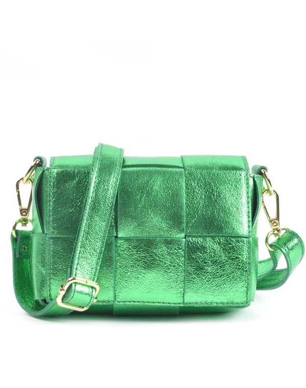 Lederen schoudertas Gevlochten mini metallic