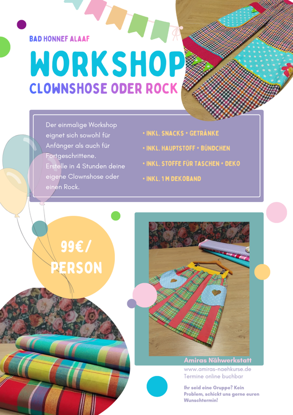 Donnerstag 17.9.2026 18:00-22:00 Workshop Clownshose - einmaliger Nähkurs inkl. Material