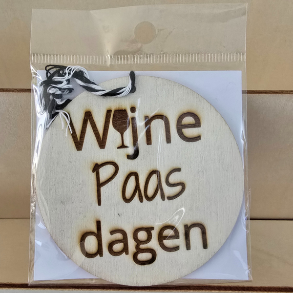 Houten wijnlabel rond