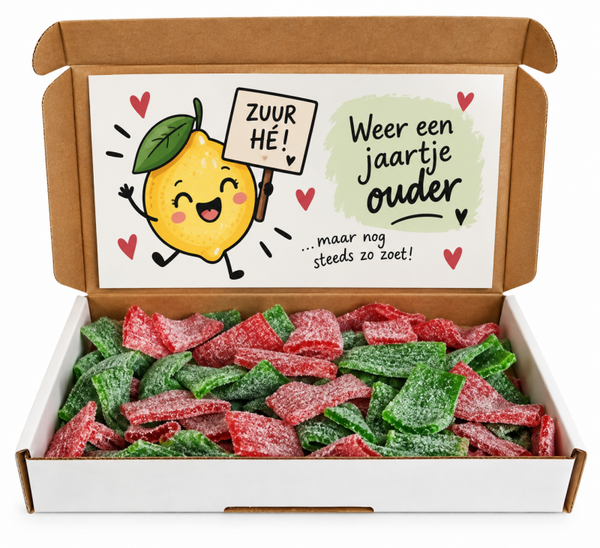 Brievenbus cadeau "Zuur hé weer een jaartje ouder"