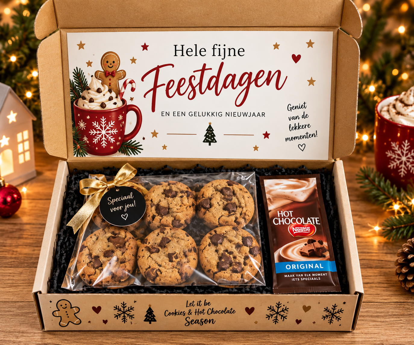 Chocolatechip Cookies Kerst met Hot Chocolate