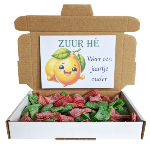 Brievenbus cadeau "Zuur hé weer een jaartje ouder"