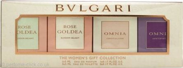 Bvlgari Miniatures Geschenkset 5ml Rose Goldea Blossom Delight EDP + 5ml Rose Goldea Blossom Delight EDT + 5ml Omnia Crystalline EDT + 5ml Omnia Amethyste EDT