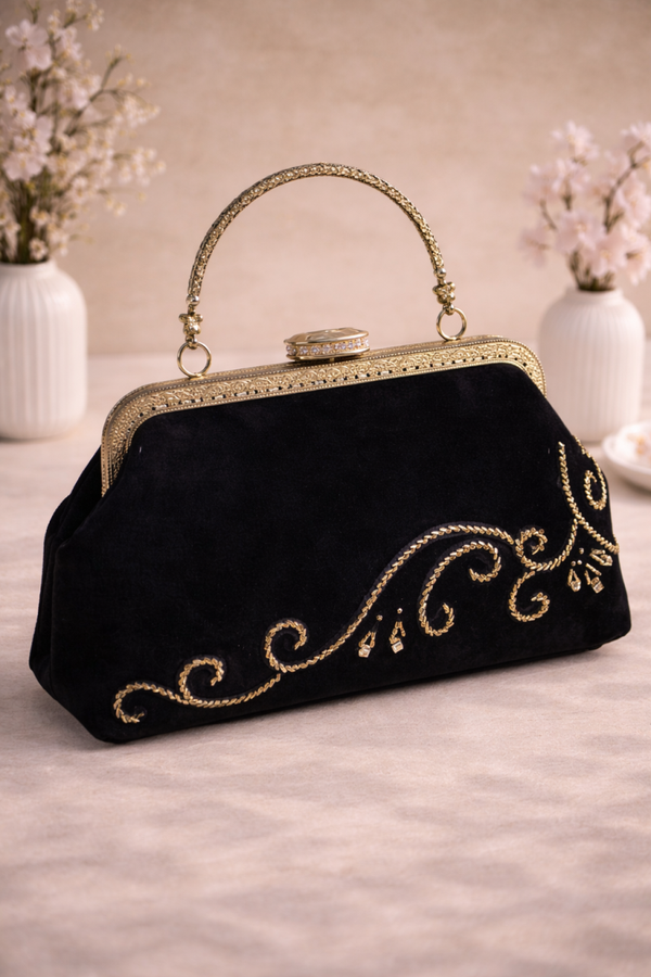 Luxe Fluwelen Avondtas – Zwart & Goud