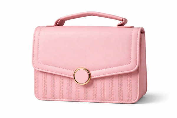 Paarse kleine tas met handvat en portemonnee