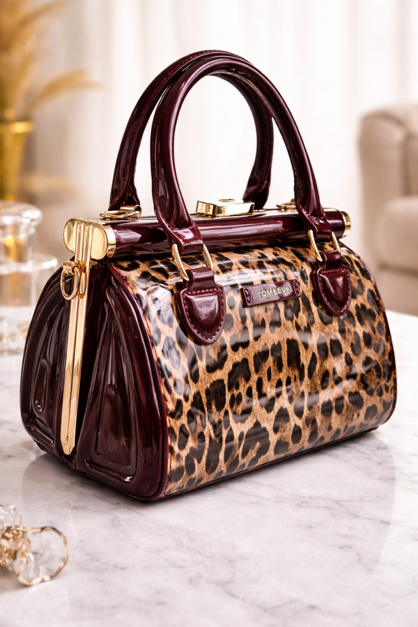 Luxe Handtas – Leopard Print met Bordeaux Details