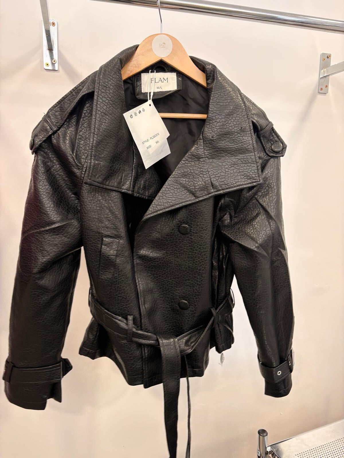 BLACK PEBBLED FAUX-LEATHER JACKET