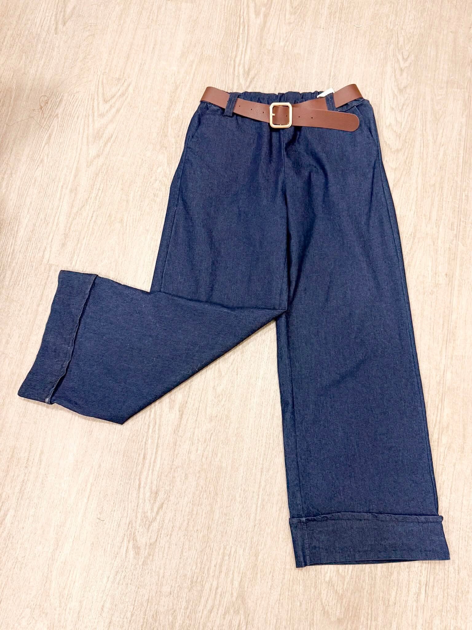 DARK WASH DENIM WIDE LEG JEANS