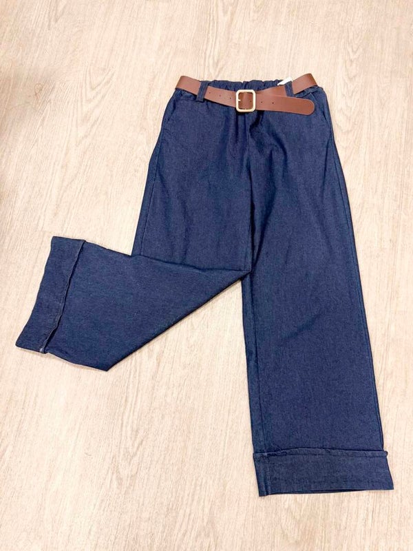 DARK WASH DENIM WIDE LEG JEANS