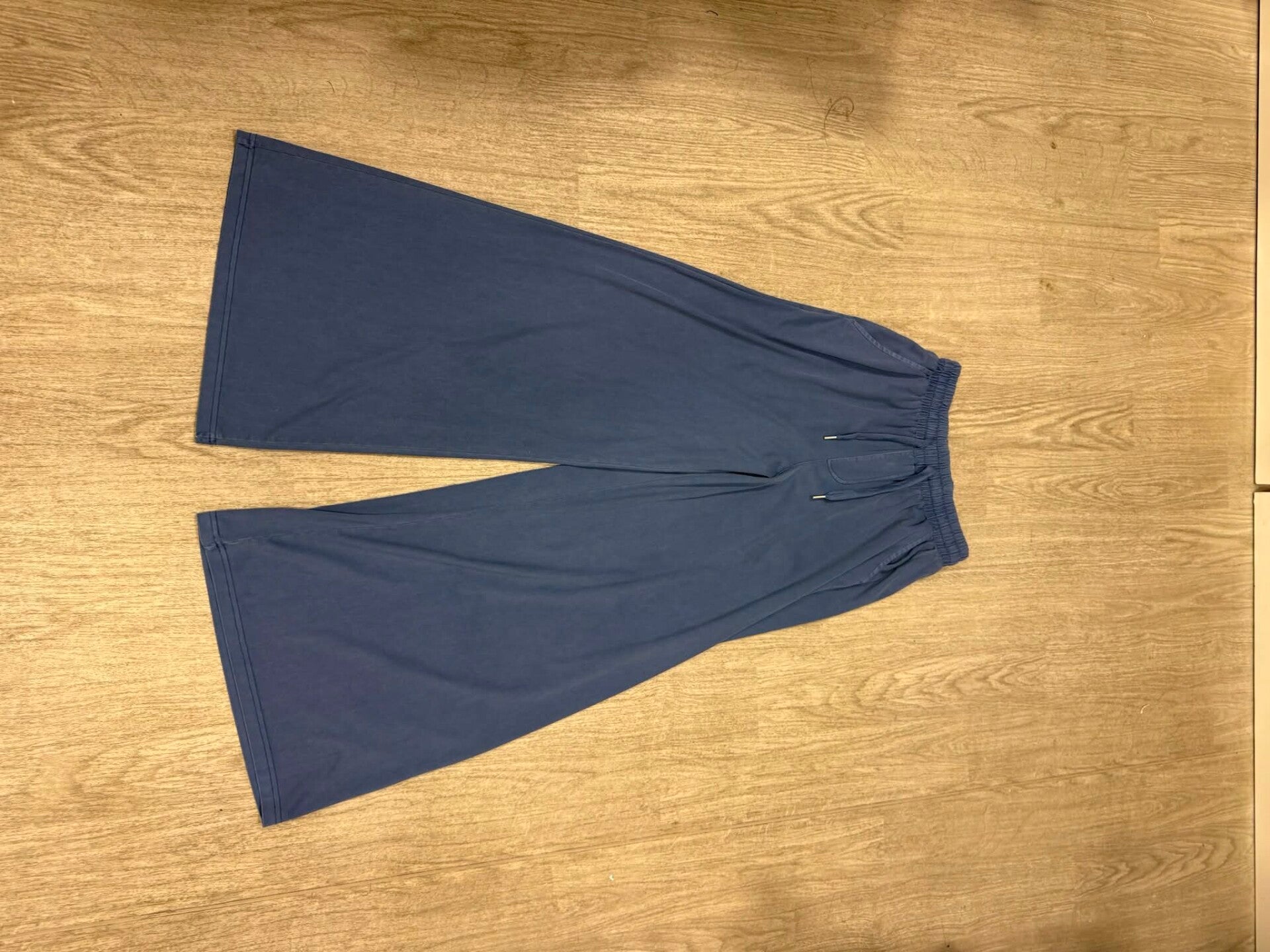SLATE BLUE HIGH WASTED WIDE LEG TROUSERS