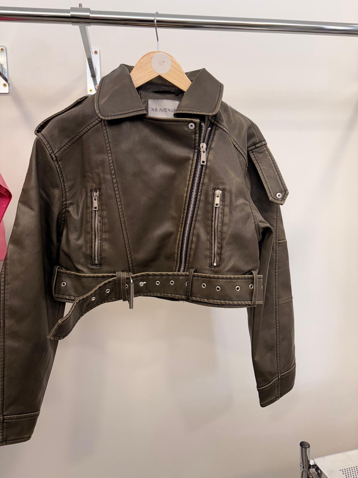 CROPPED VEGAN LEATHER BIKER STYLE JACKET