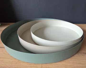 Set 3 dienbladen groen/beige/offwhite