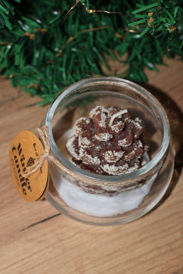 🕯️Dennenappelkaars in Glas – Out of the Blue set van 2 kleuren