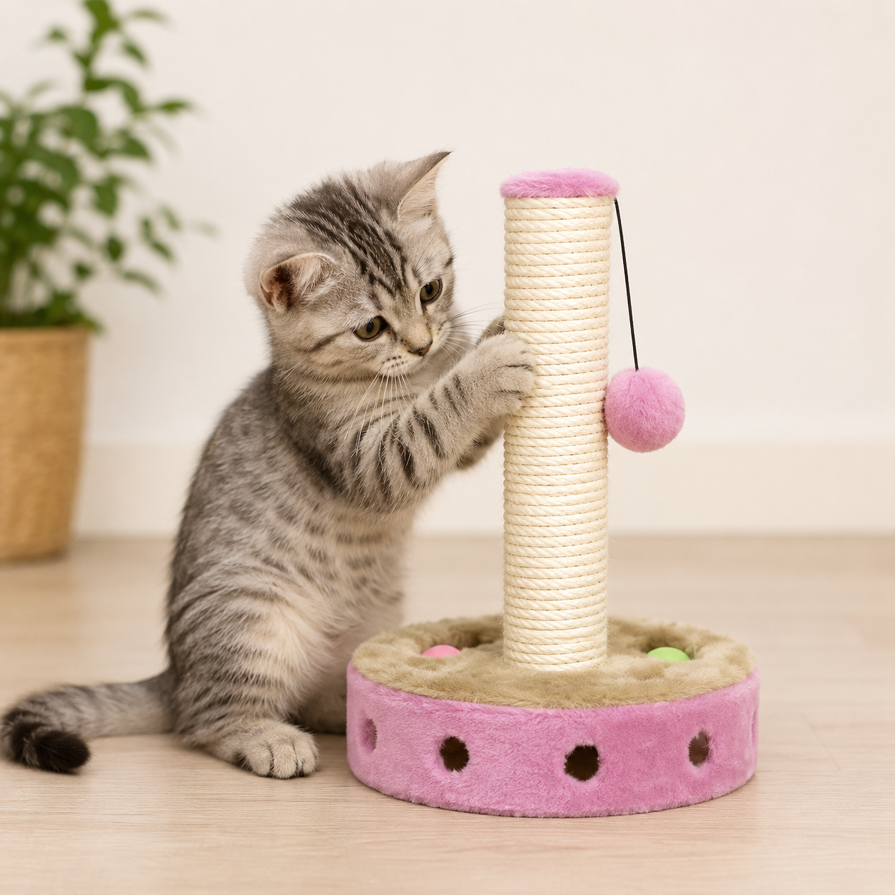 Kleine kitten krabpaal roze – krabpaal voor kittens en jonge katten