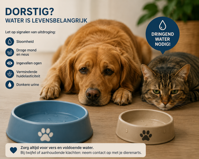 Hoe herken je uitdroging bij je hond? Ontdek de belangrijkste signalen, oorzaken en wat je kunt doen om gezondheidsproblemen te voorkomen.