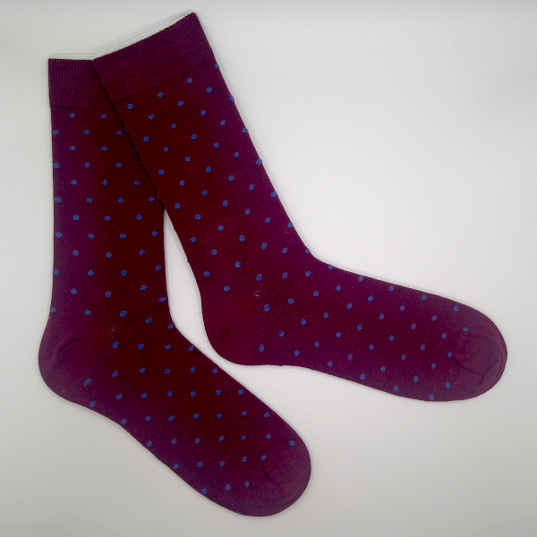 Chaussettes Bordeau pois bleus