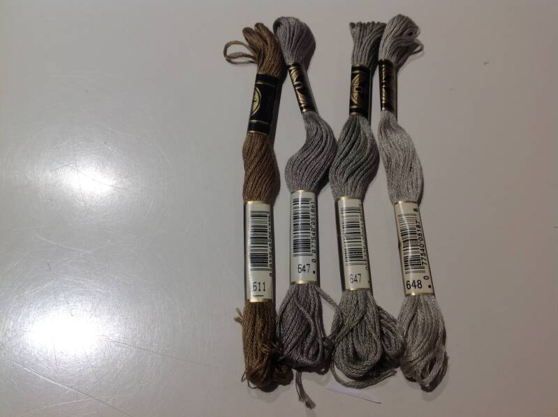 DMC-garen kleur 611 grijs t/m 648 grijs