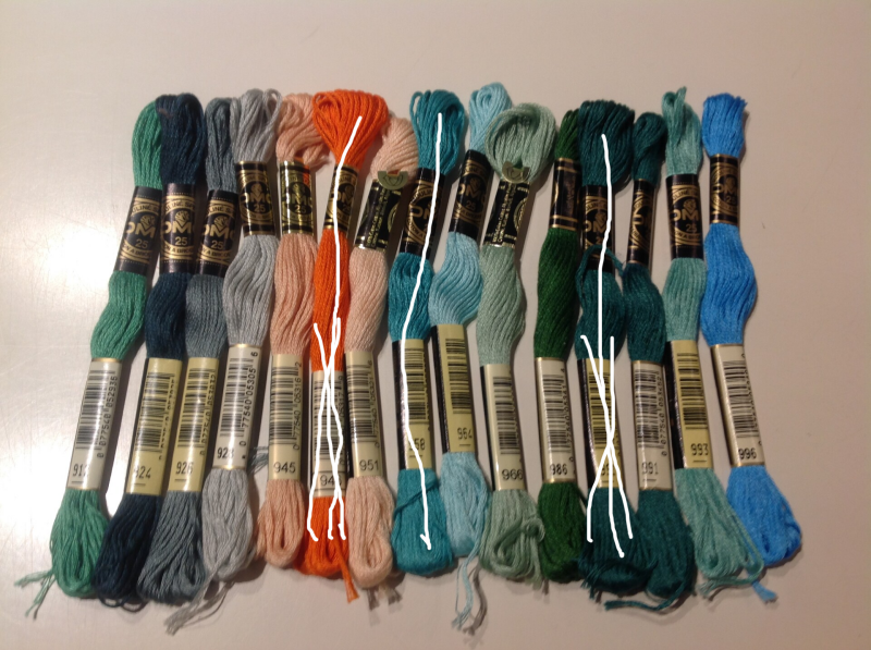DMC-garen kleur 915 groen t/m 996 blauw