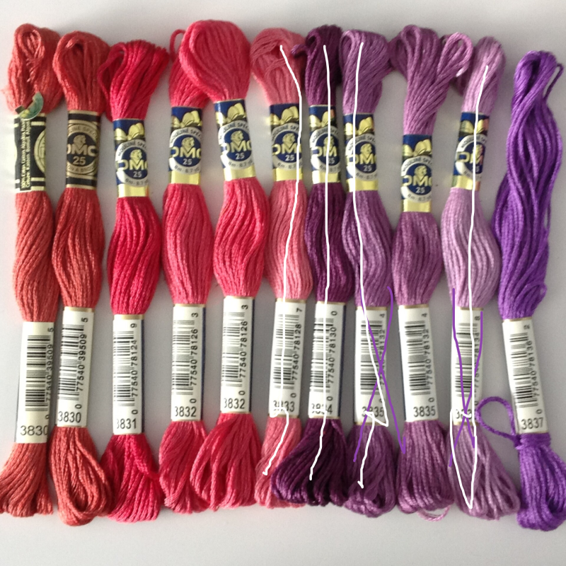 kleur 3830 koperrood t/m 3837 paars streepjescodelabel