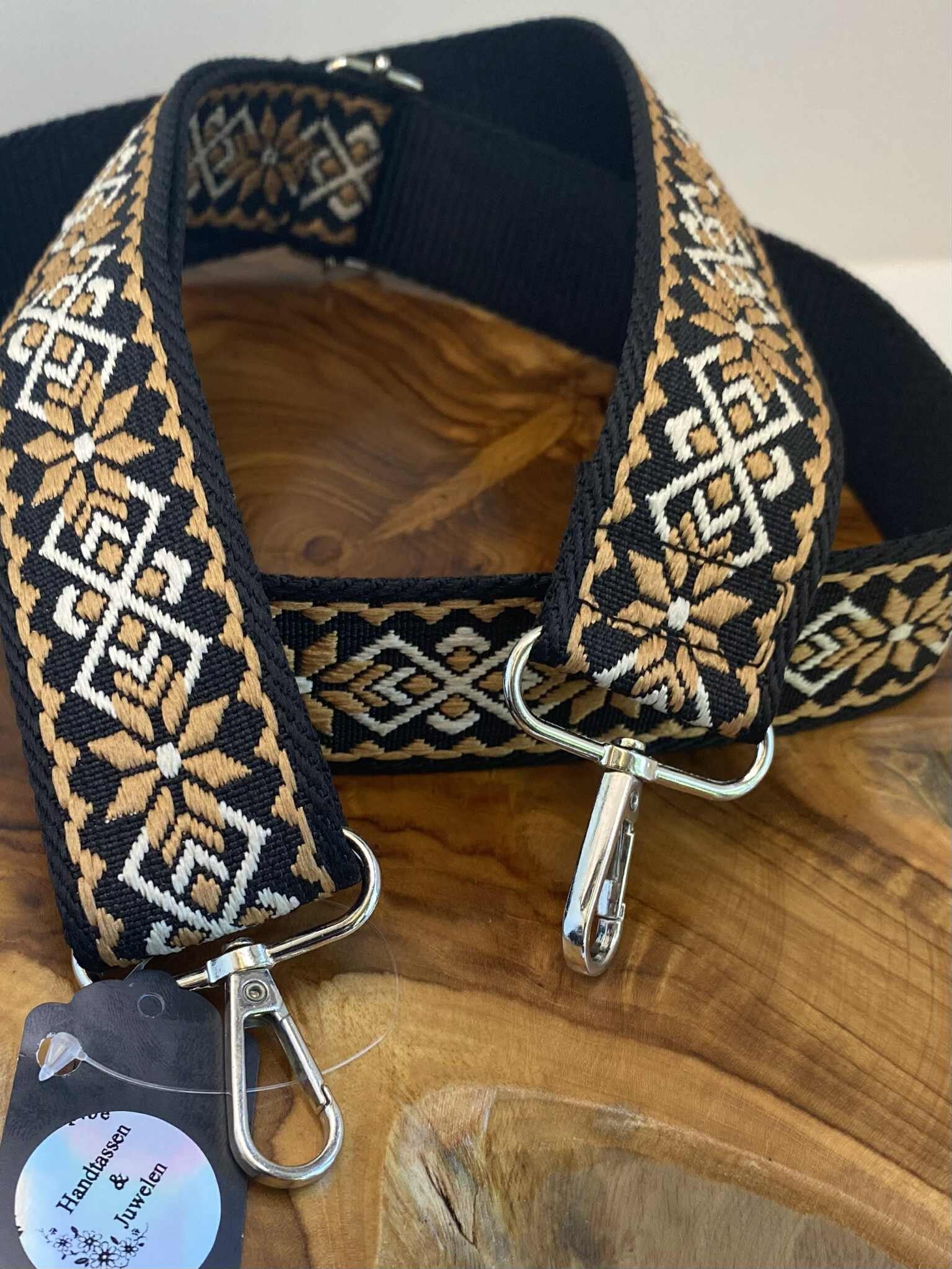 Draagriem bloem bruin-zwart  voor handtas