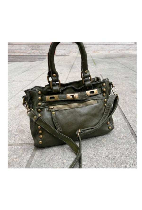 Kaki lederen handtas