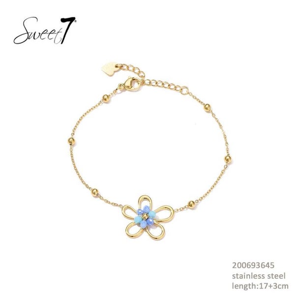 Sweet7 armband met bloem blauw