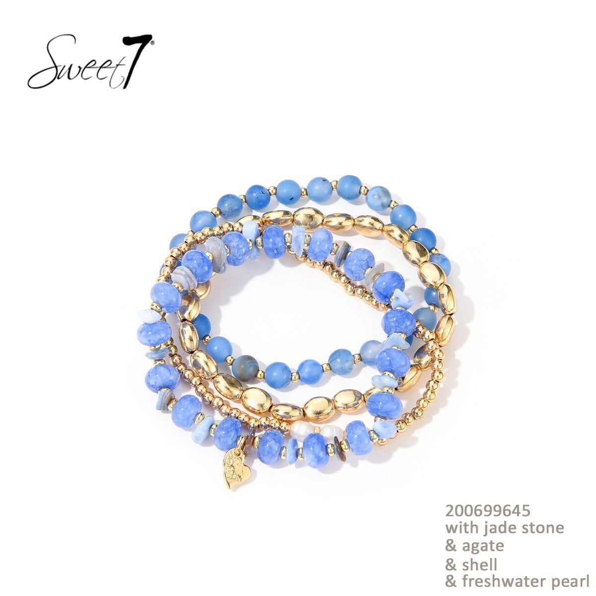 Sweet7 setje arbanden Jade, agaat, schelp en parels 18cm 200699645
