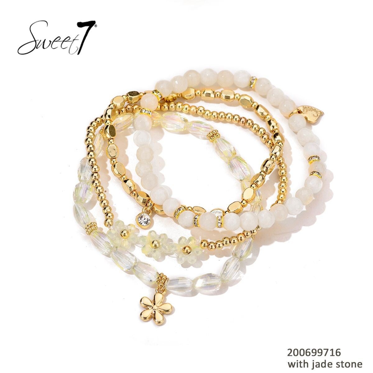 Sweet7 set Jade Ivoor armbanden met kralen 18 cm 200699716